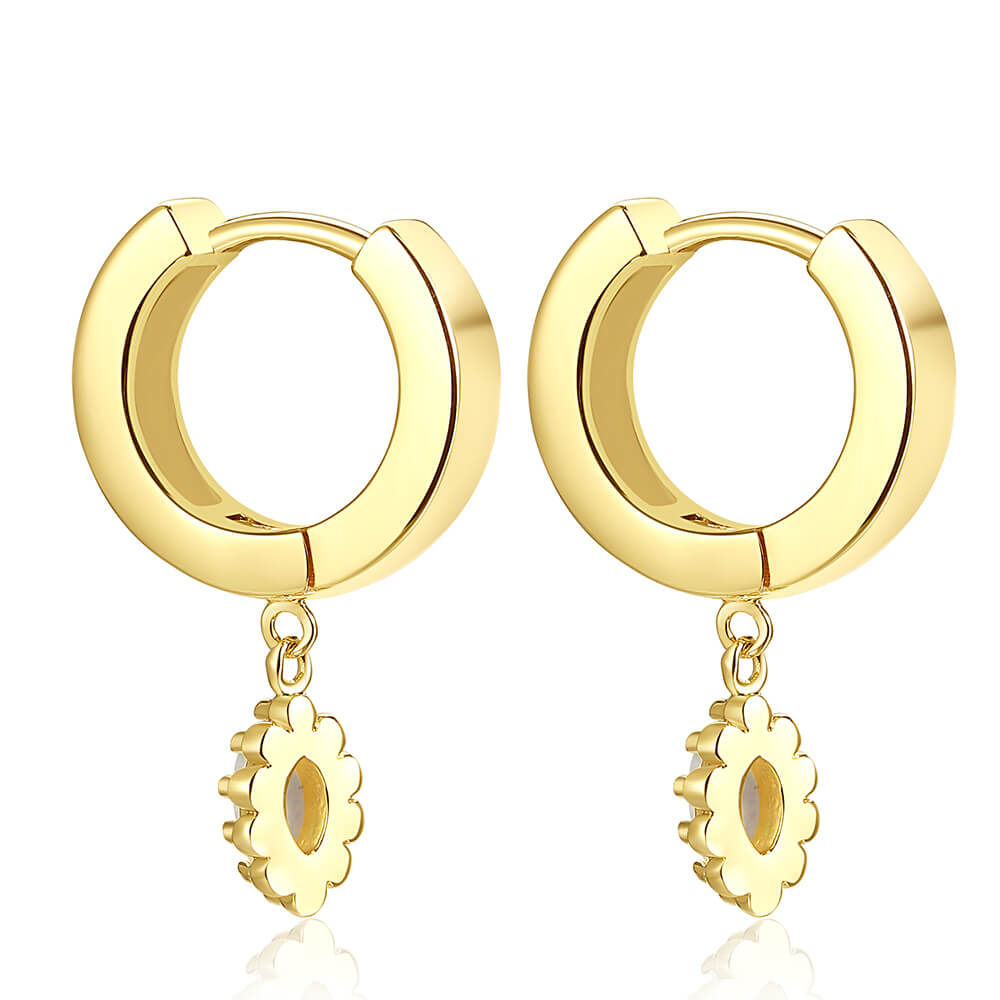 14K Gold Huggies With White Sapphire Drop 3