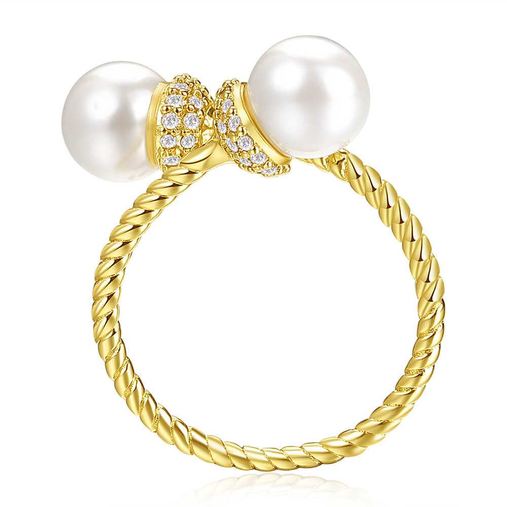 Bypass Ring with Pearls and Diamonds in 18K Gold 3