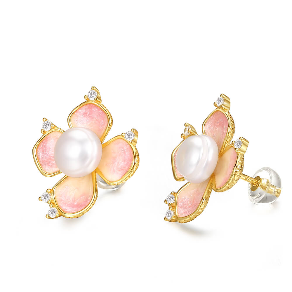 Epoxy Pearl Flower Earrings Jewepiter
