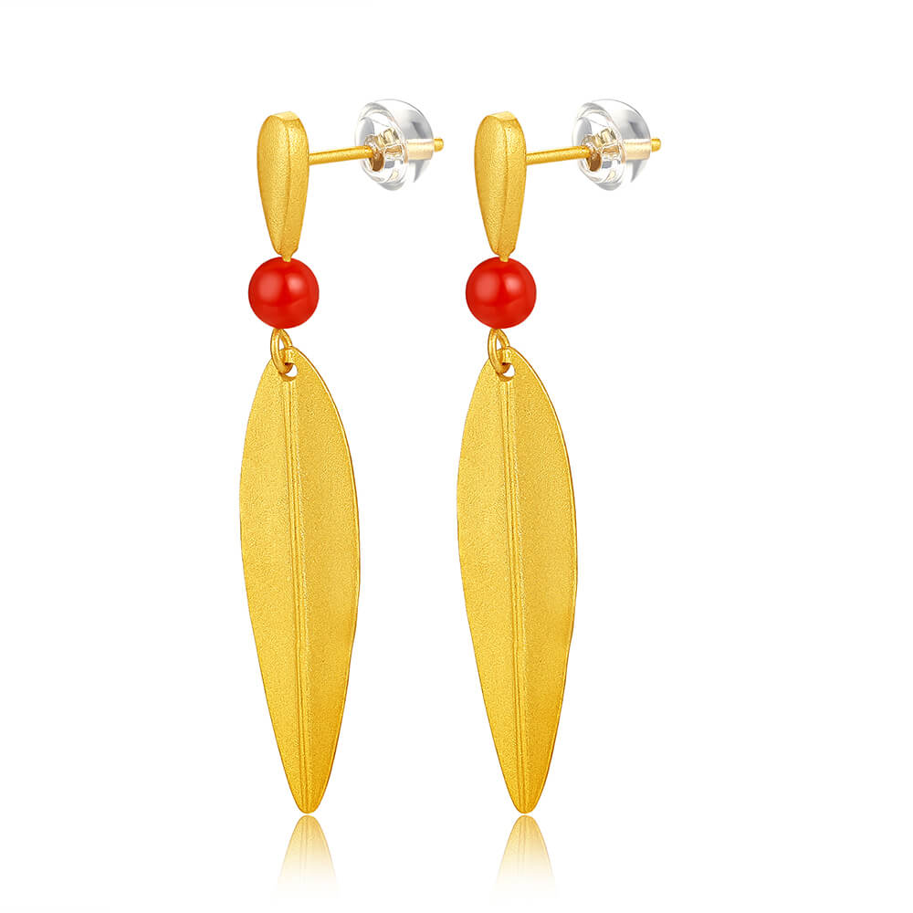 Leaf Red Bead Earrings 1