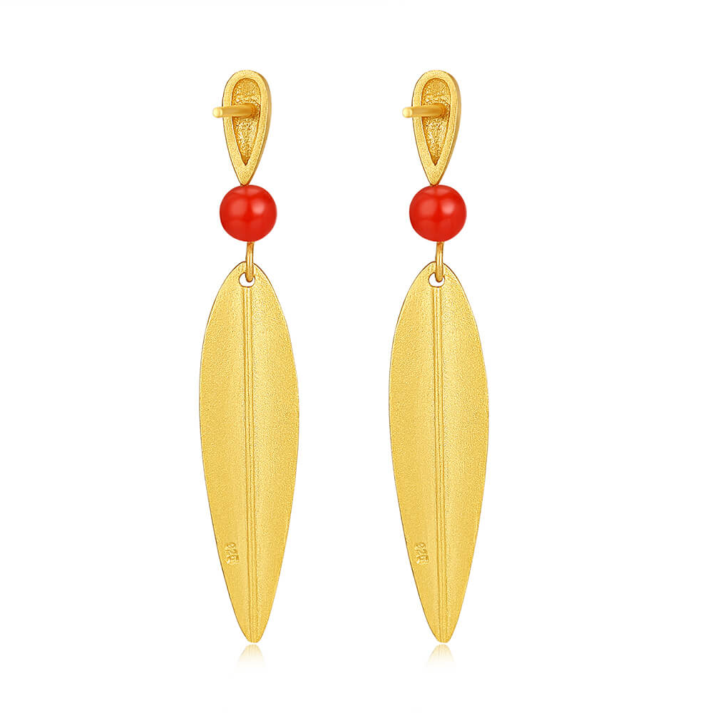 Leaf Red Bead Earrings 3