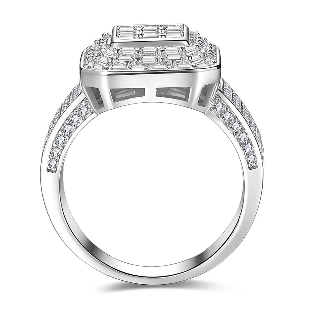 Men Silver tone Classic Round And Baguette Diamond Ring 3