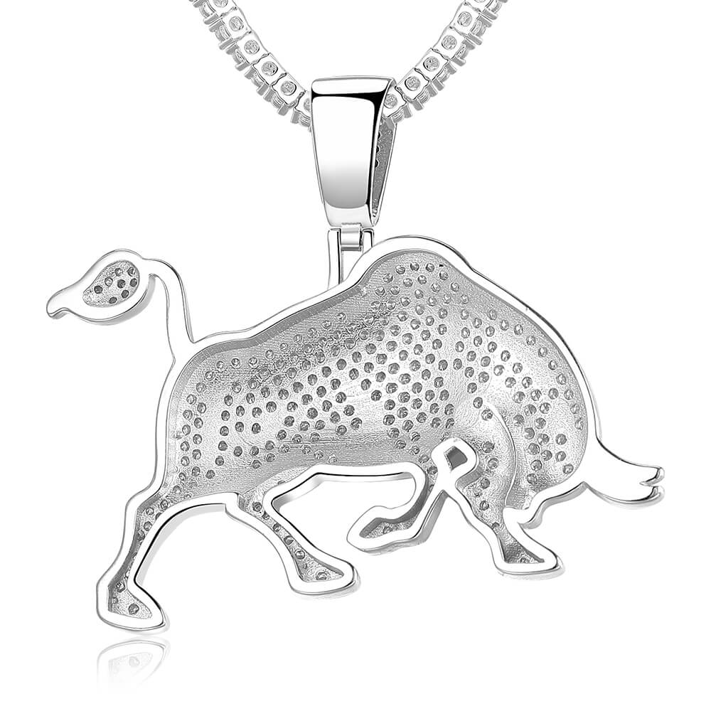 Mens Round Diamond Bull Charm Pendant 2