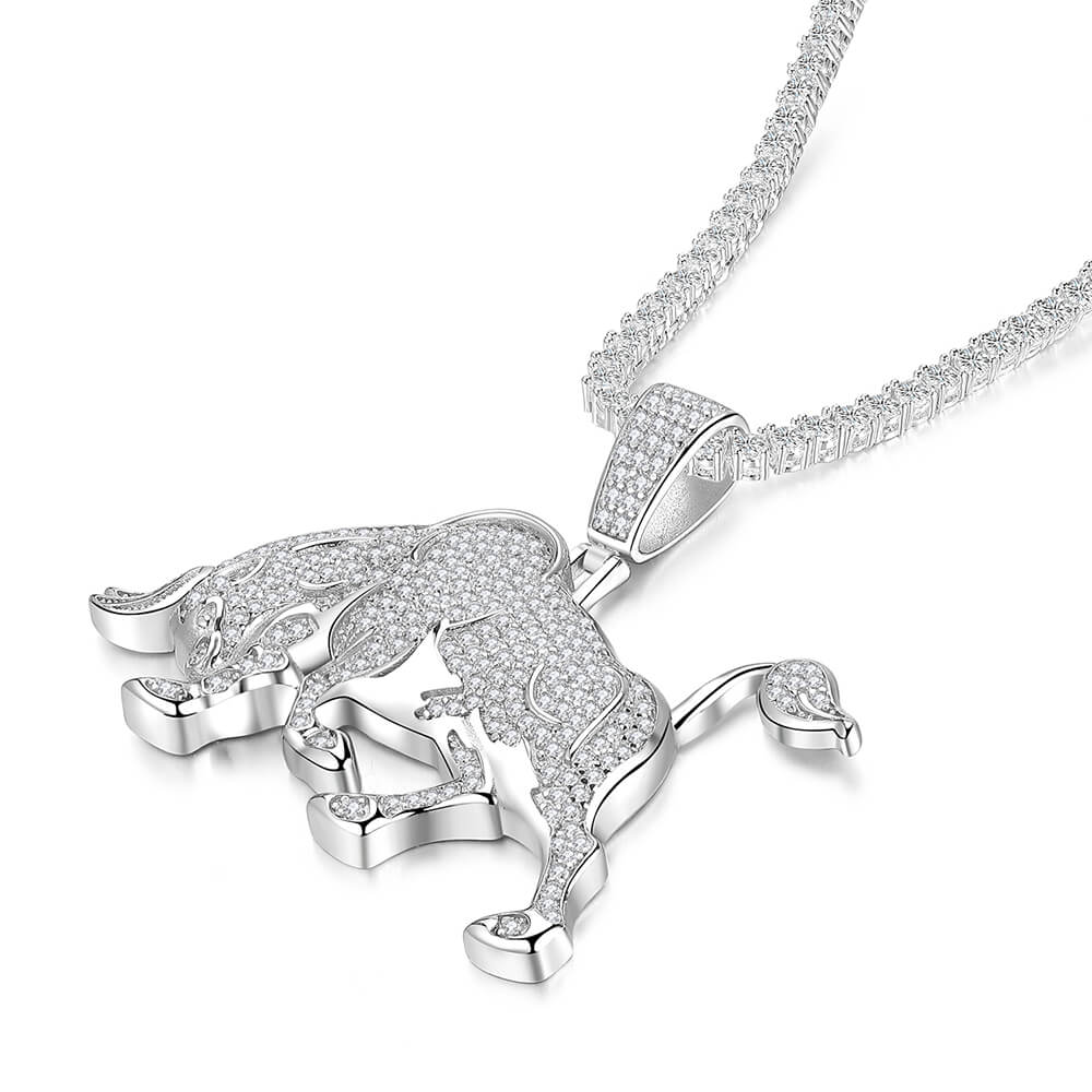 Mens Round Diamond Bull Charm Pendant 3
