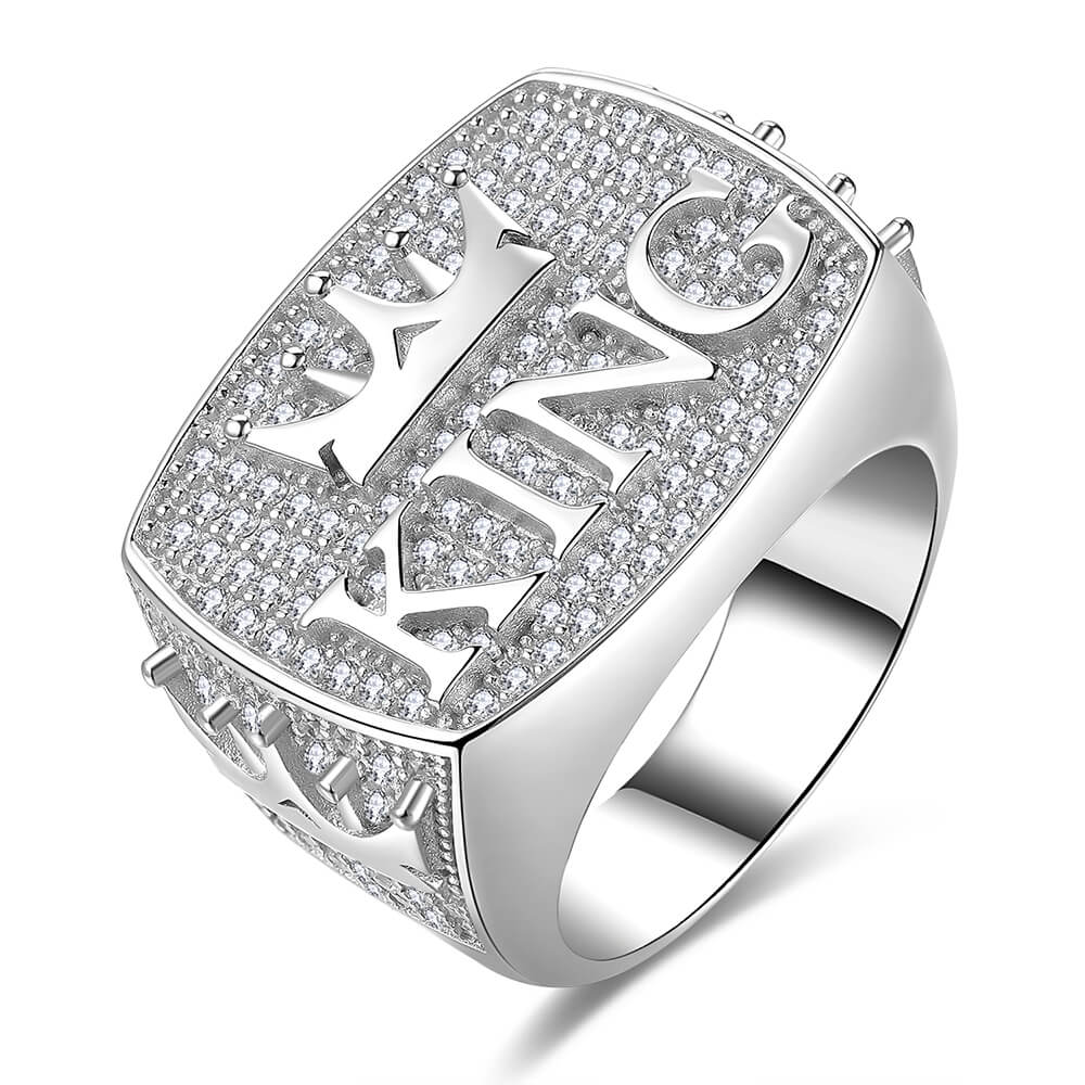 Mens Round Diamond KING Crown Hiphop Ring 1