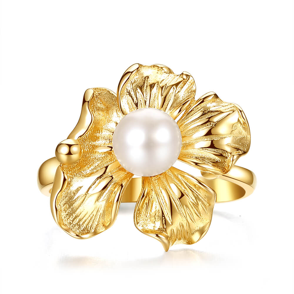 Pearl Fourleaf Flower Ring Jewepiter