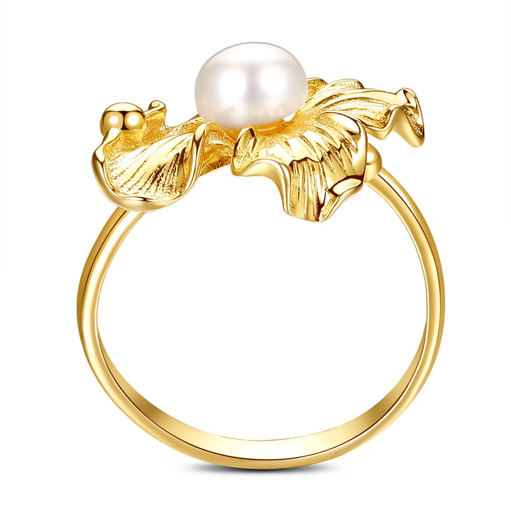 Pearl Fourleaf Flower Ring Jewepiter