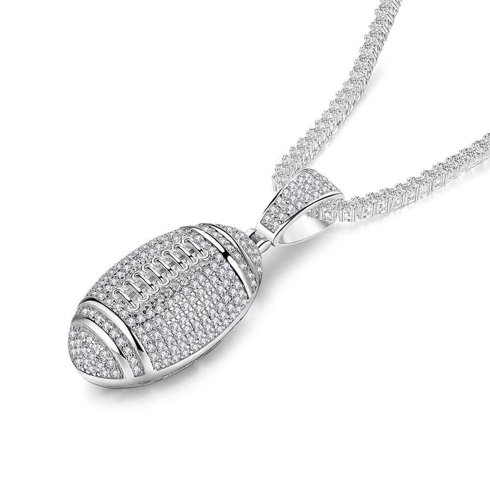 Real Mens Football Pendant Solid 925 Sterling Silver 1