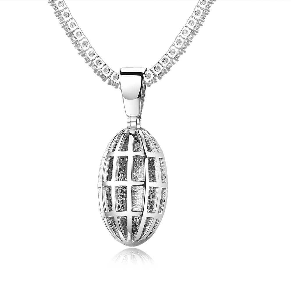 Real Mens Football Pendant Solid 925 Sterling Silver 3