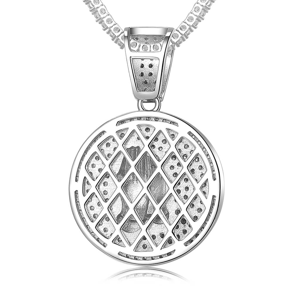 Silver Simulated Diamond Praying Hands Medallion Pendant 2