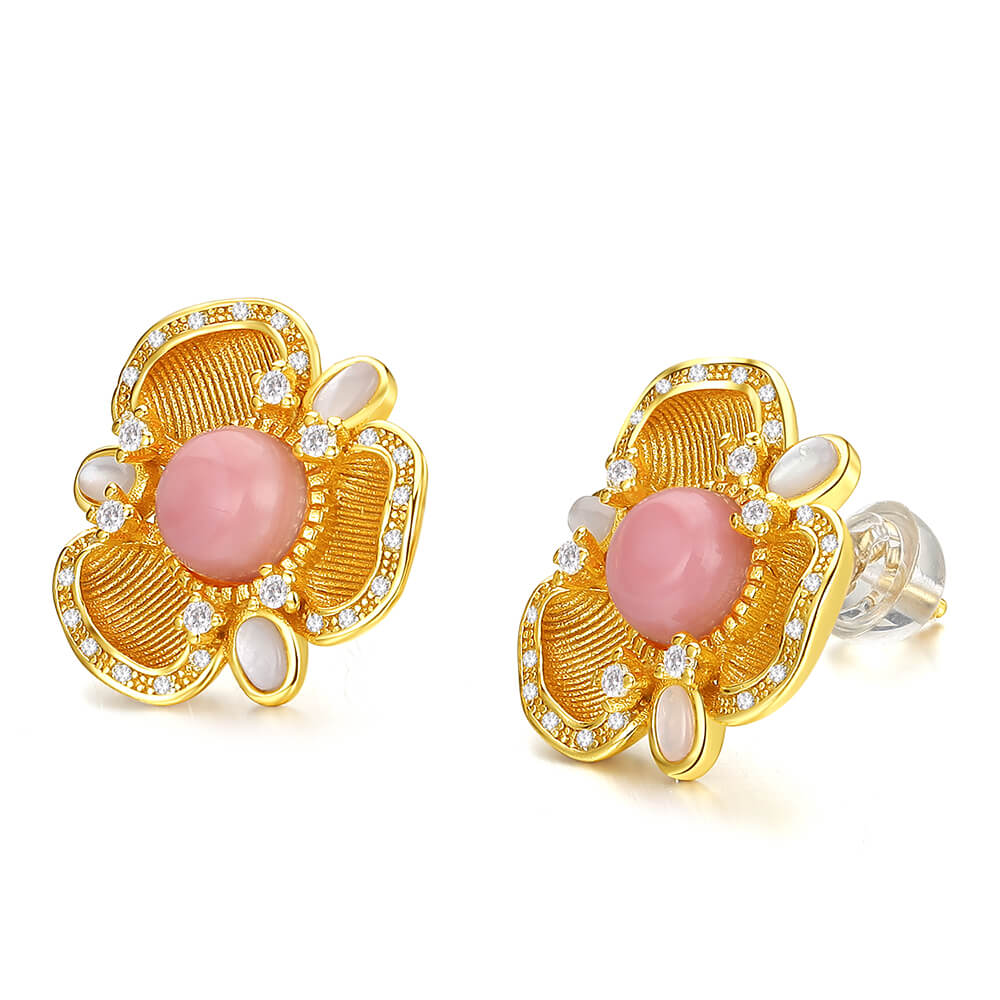 White Fritillary Queen Conch CZ Earrings 1