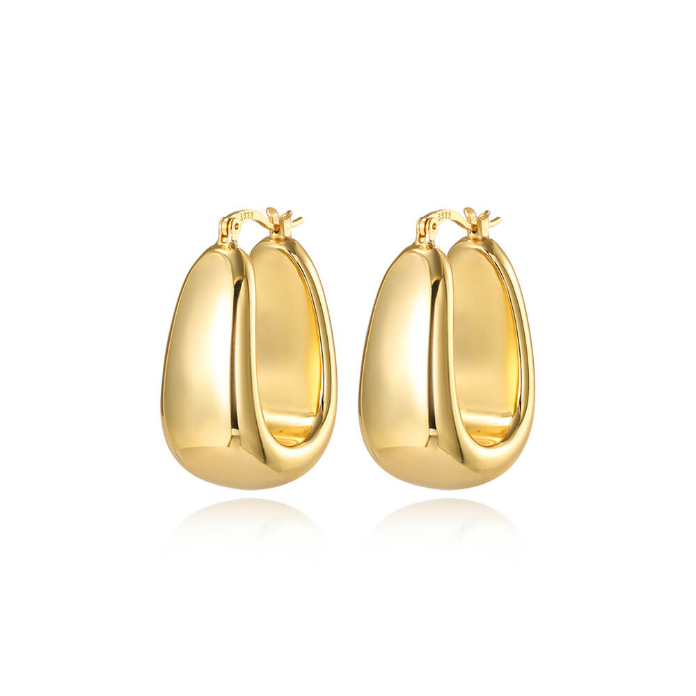 925 Sterling Silver Hollow Earrings Bold Oval Hoop 1