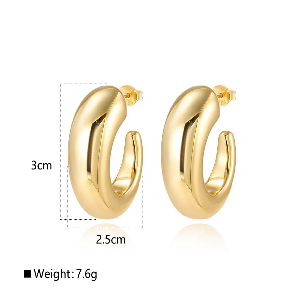 925 Sterling Silver Hollow Earrings Classic Rounded Open Hoop Style 1