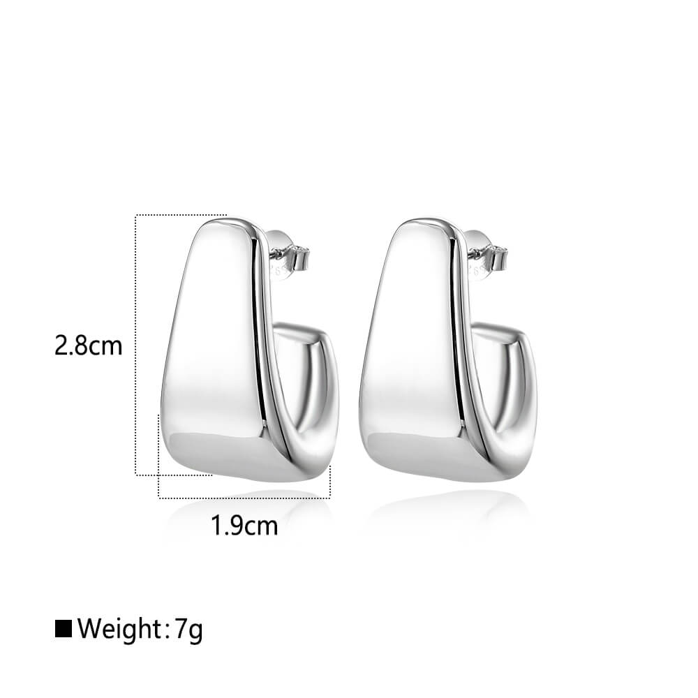 925 Sterling Silver Hollow Earrings Contemporary Geometric Hoop 1