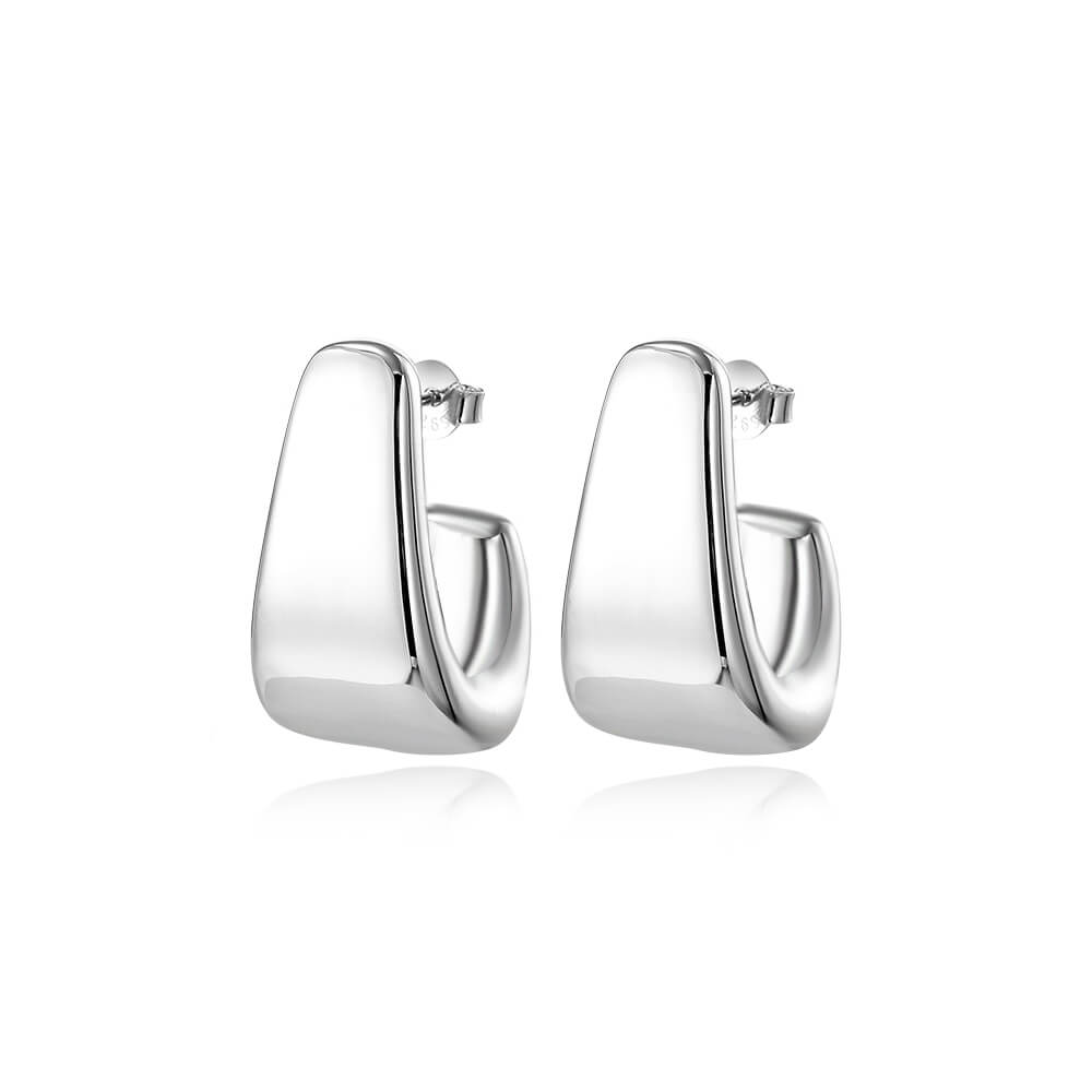 925 Sterling Silver Hollow Earrings Contemporary Geometric Hoop 2