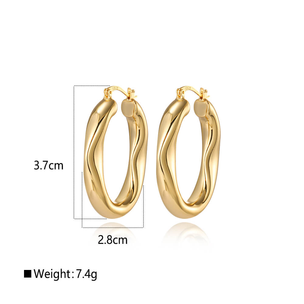 925 Sterling Silver Hollow Earrings Elegant Twisted Oval Hoop Design 1 1