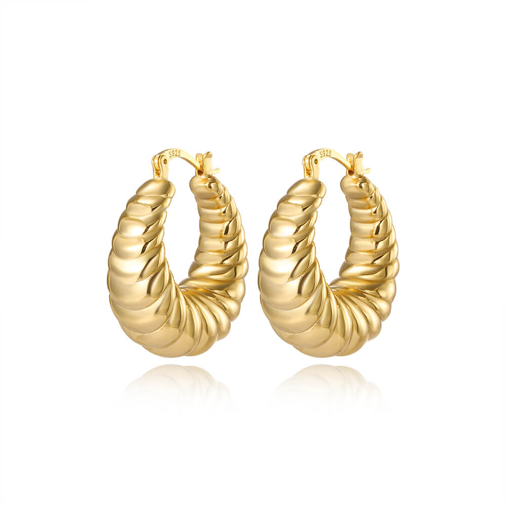 925 Sterling Silver Hollow Earrings Luxe Textured Croissant Hoop 2
