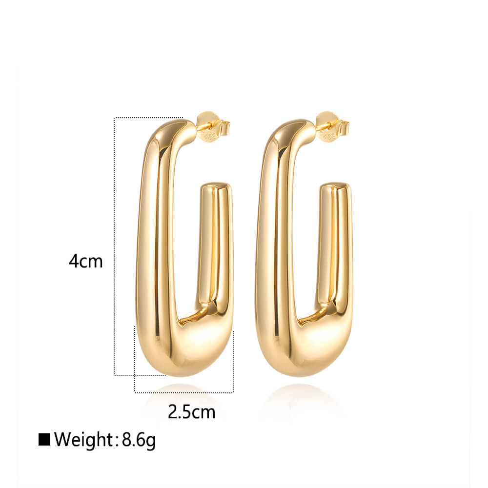 925 Sterling Silver Hollow Earrings Modern Geometric Hoop 1