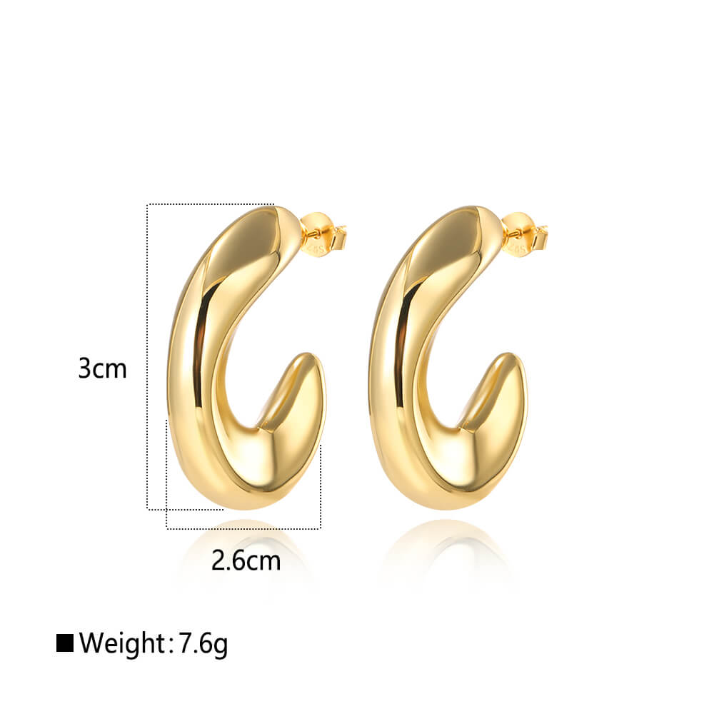 925 Sterling Silver Hollow Earrings Modern Open Curve Hoop 2