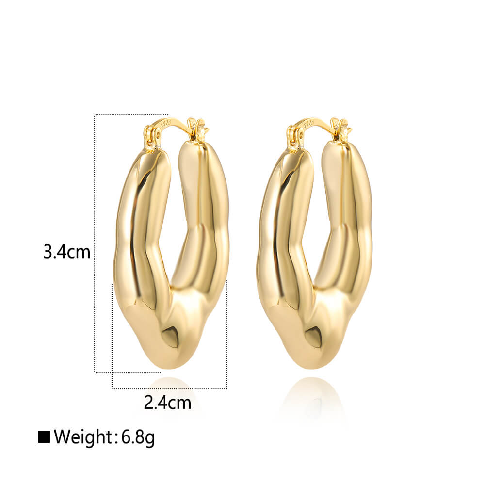 925 Sterling Silver Hollow Earrings Sculpted Wave Hoop Design 1