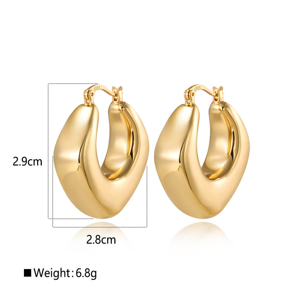 925 Sterling Silver Hollow Earrings Sculptural V Shaped Hoop 1