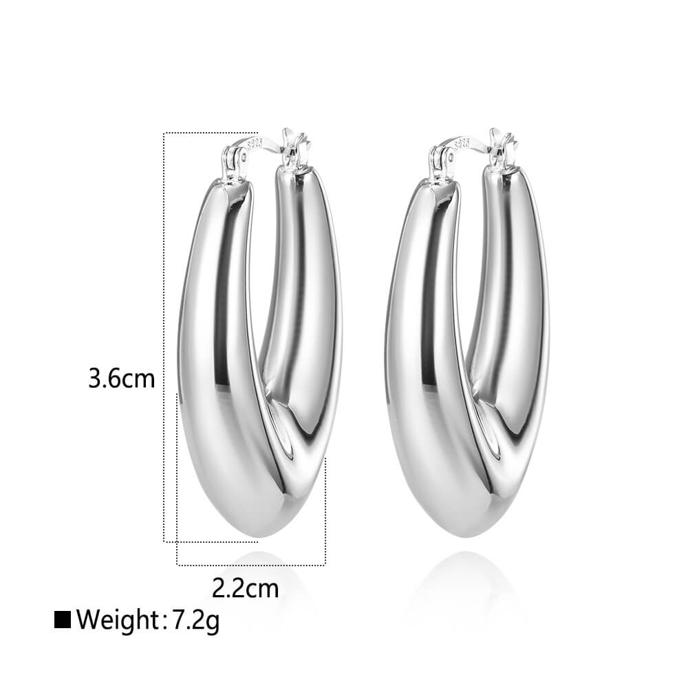 925 Sterling Silver Hollow Earrings Sleek Tapered Hoop 1