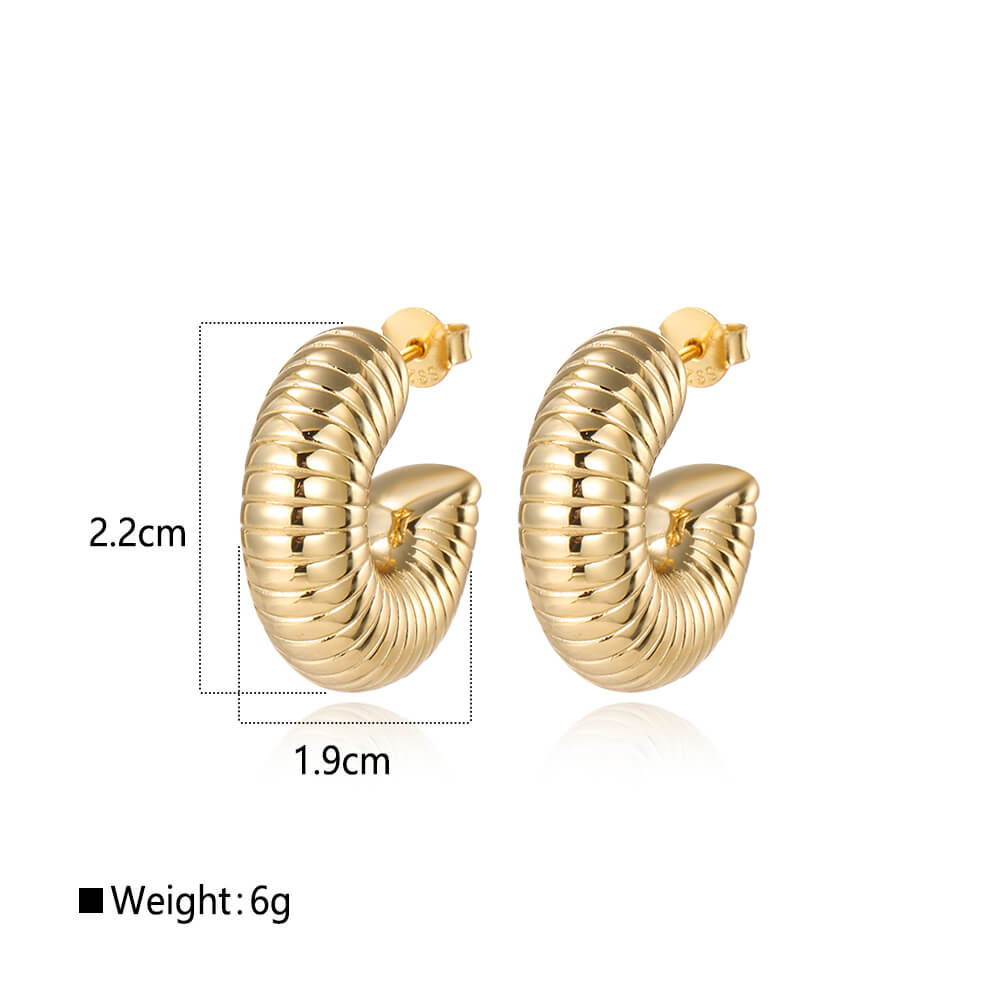 925 Sterling Silver Hollow Earrings Textured Ribbed Hoop Design 1