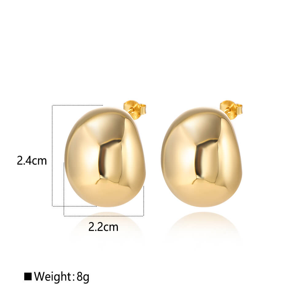 925 Sterling Silver Hollow Stud Earrings Elegant Pebble Shape 1