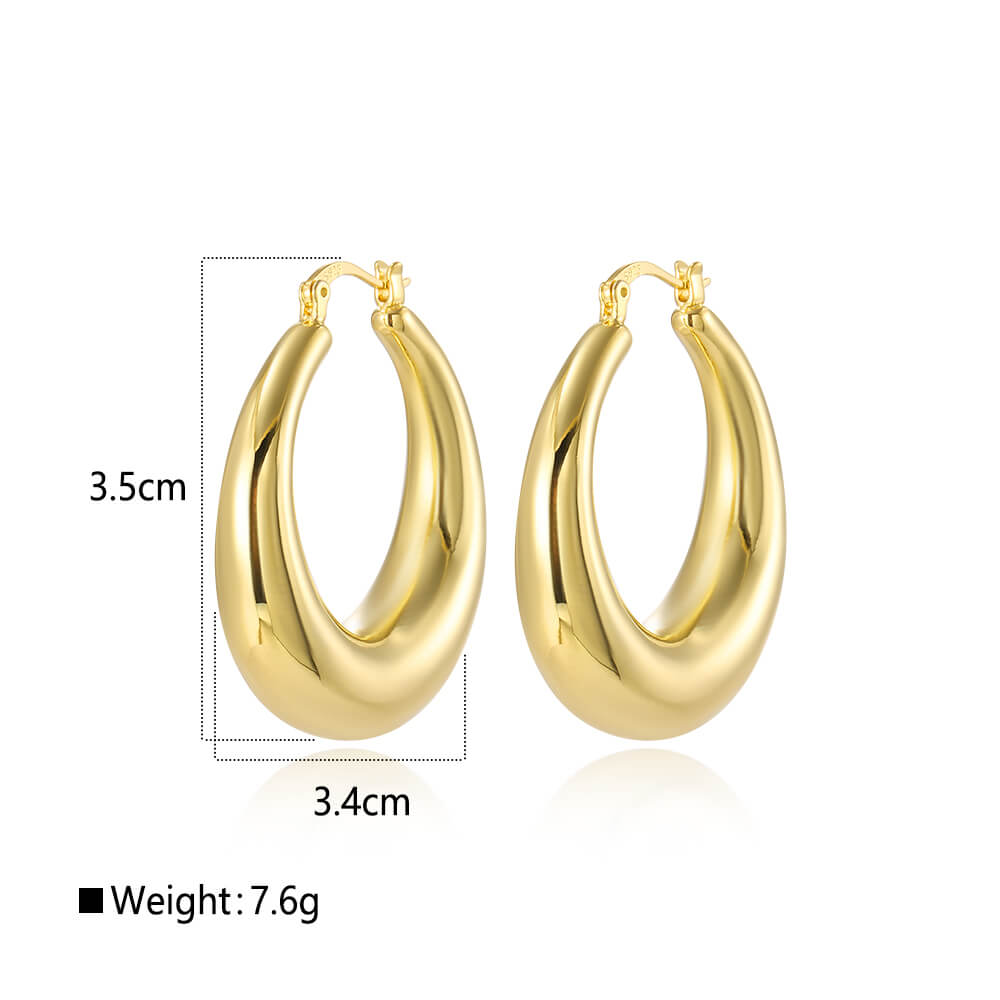 Gold Plated 925 Silver Hollow Oval Hoop Earrings Lightweight 1